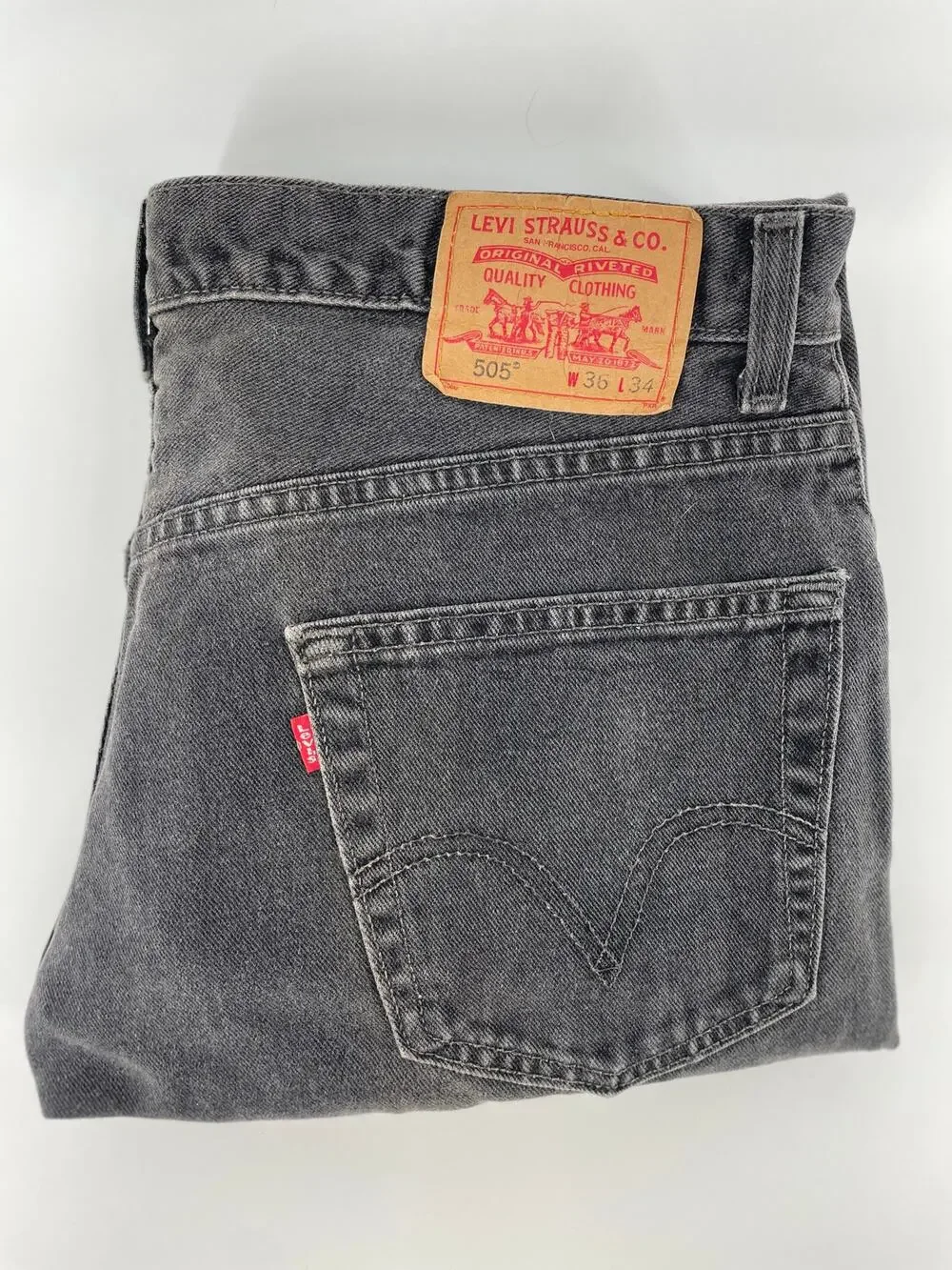VNTG 2003 Levi’s 505 Jeans Men’s 36x34 Relaxed Fit Charcoal Wash Y2K Distressed